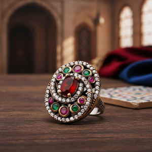Geometric Oval Shape <b>Garnet</b> Zircon Stone Handcrafted Ottoman Style Wholesale Authentic <b>Silver</b> <b>Ring</b> Jewelry - Product Image 3