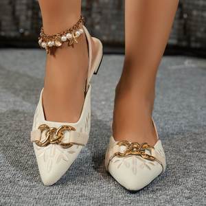 A9288 Scarpe da Donna Stile Europeo e Americano con Suola Piatta, Tomaia Bassa, Retro Aperto, Fibbia in Ferro, Scarpe da Lavoro - Product Image 2