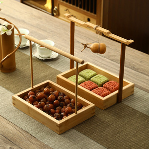 Plateau à thé et à collations en bambou, support portable à double usage pour services à thé Kung Fu, style traditionnel chinois - Product Image 3