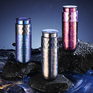 Pure Titanium Tumbler With Tea Strainer Iris Blue Begonia Pink Moonlight Silver Business Gift Set Insulated Water Cup - Product Image 1