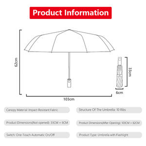 <span class=keywords><strong>Parapluie</strong></span> d'affaires personnalisé avec logo, protection solaire <span class=keywords><strong>automatique</strong></span>, double usage soleil et pluie, avec lampe torche LED - Product Image 3
