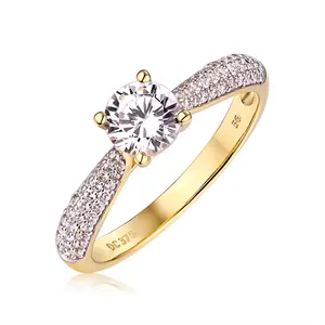 定制14k纯黄金色1.5克拉7.5毫米圆形GH色moissanite实验室钻石订婚戒指