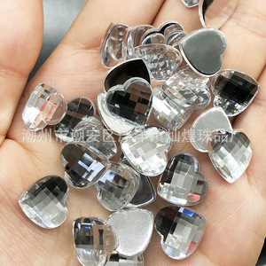 Strass acrylique en forme de cœur, 16 facettes, fond plat, pour bijoux, garnitures de vêtements, blanc transparent - Product Image 1