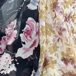 Lightweight Flower Print Crinkle 100% Polyester Crepe Floral Chiffon Fabric For Chiffon Dress