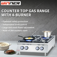 Cuisinière à gaz commerciale en acier inoxydable à 4 brûleurs pour comptoir, idéale pour les cuisines de magasins alimentaires
