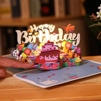 Commande de bouton lumineux de musique créative Carte de voeux de vacances Cadeau fait main Carte d'anniversaire stéréo 3D