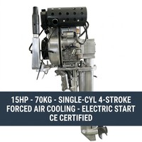 Moteur hors-bord diesel 15 CV monocylindre refroidi par air 4 temps, démarrage électrique, longueur d'arbre de 20 pouces, petit moteur marin pour bateau