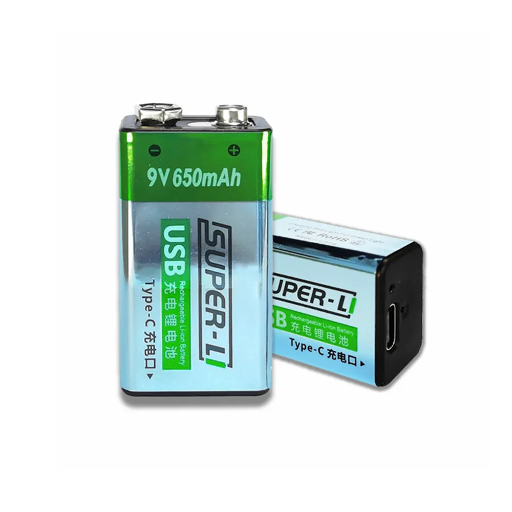 煙探知機用の安全充電式リチウム電池タイプC充電式650mah 9V電池