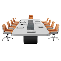 Table de conférence ovale avancée avec station de charge et armoire de rangement en bois massif – Élégante pour salle de réunion