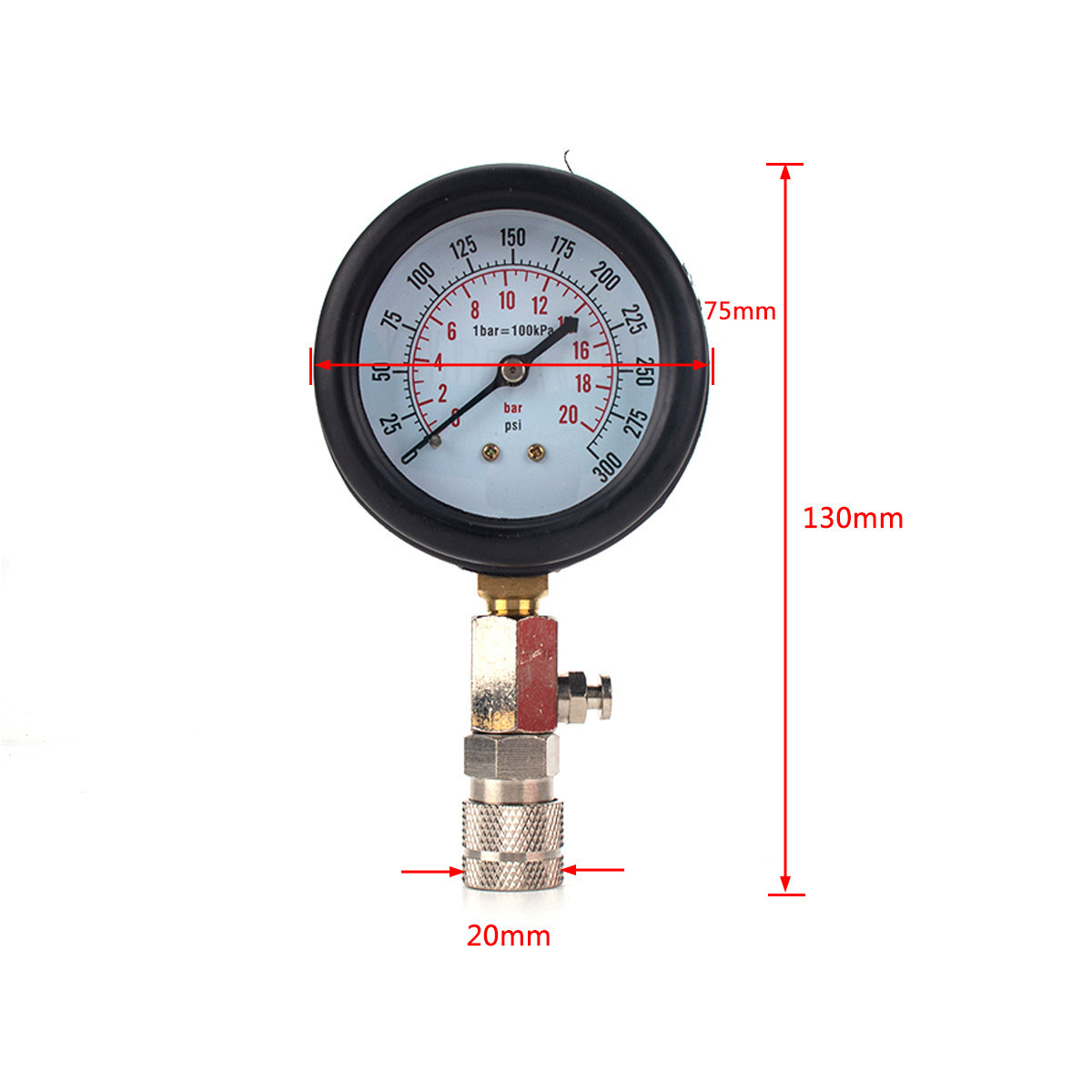 8-Piece Engine Compression Tester Kit – 0–300 PSI Cylinder Pressure Gauge for Petrol Engines - View 3