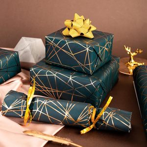 Blue <b>Wrapping</b> <b>Paper</b> 3D Gold Stamp Embossed Metallic Shine Stripe Luxury Kraft <b>Paper</b> for Birthday of Man Christmas Fathers Day - Product Image 1