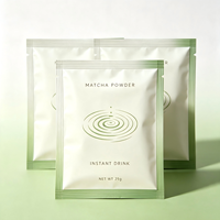 Sachet de poudre de matcha imprimé ODM OEM 10G 25G, blanc mat, scellé sur 3 côtés, pochette plate avec encoche de déchirement