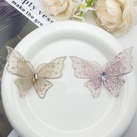 Accessoires de cheveux et bijoux DIY en strass 3D double couche, motifs papillon élégant, fleur de chaussure en cristal, breloques pour Crocs et patchs vestimentaires