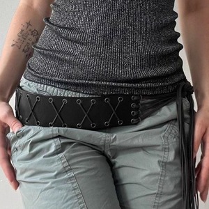 Ecowalson Vintage vendaje borlas Pu cinturón Y2K ahueca hacia fuera Punk mujeres al aire libre moda faldas Jeans pantalón cintura decorativa - Product Image 1