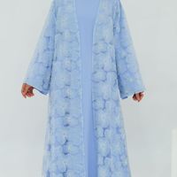 Abaya Dubai Mewah Buatan Tangan dengan Tekstur Renda Bunga Mutiara Berhias Manik-Manik Cardigan Muslimah Gaun Abaya Sederhana dengan Hijab Senada