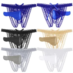 Crotchless Exposed Butt Thong G-String Mens Lace Underwear Sissy