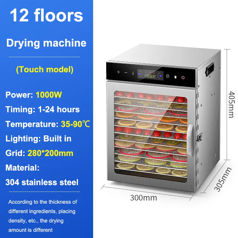 Máquina desidratadora de alimentos com 12 andares, temporizador digital ajustável, controle de temperatura, secador para manter aquecido, carne seca, frutas e frutas