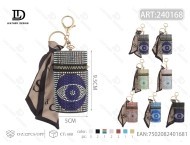 Borsa per Rossetto con Strass Occhi Blu 5x13cm, Portachiavi alla Moda con Perline e Decorazione a Sciarpa - Product Image 3