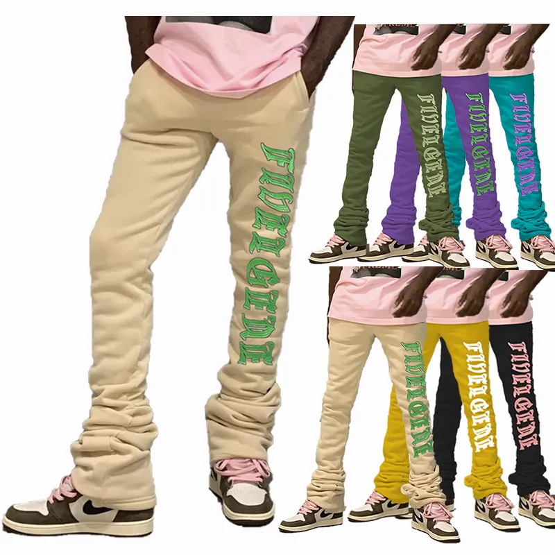 Pantalones de chándal con logotipo personalizado para hombre, ropa de calle de hiphop, pantalones de chándal de lana apilados con cintura elástica