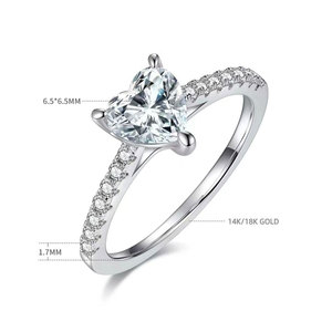 Huacan แหวนเพชรสำหรับผู้หญิงขนาด14K <span class=keywords><strong>18K</strong></span> สีทอง0.5ct 3ct หัวใจสำหรับห้องปฏิบัติการ - Product Image 5