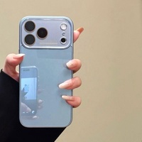 Coque de téléphone en verre effet peau bleue avec grande ouverture pour appareil photo pour iPhone 18 Pro Max