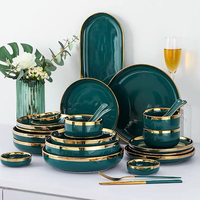 Ensemble de Vaisselle en Céramique Assiettes de Luxe Vertes Bol à Salade et Soupe pour Restaurant et Hôtel