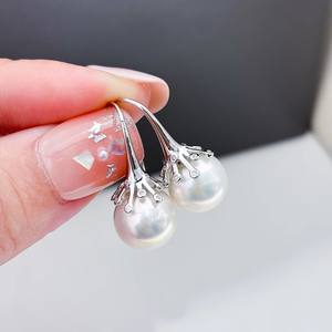 Accessoires en argent S925 pour la création de bijoux, plateau vide avec perles rondes de 11-13 mm et crochet d'oreille, bijoux en argent tendance 22318 - Product Image 1