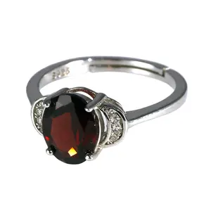 Guaranteed Sterling Silver 925 Ring Ladies Oval Garnet Gems Stone Rings Beautiful Elegant Adjustable Size Wholesale