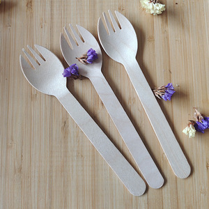 Cucharas de madera biodegradables desechables, cuchillos y tenedores de madera, cucharas de postre estilo occidental, tenedores para frutas, pedidos al por mayor - Product Image 2