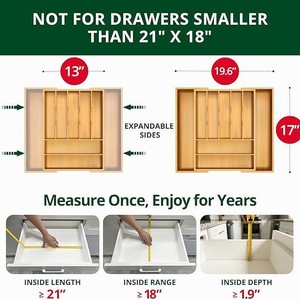 Royal Bamboo Drawer Organizer 21x18 Inch 9 Deep Compartments For <b>Kitchen</b> <b>Storage</b> - Product Image 4