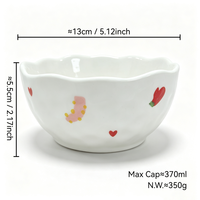 Bol en céramique ondulé de 5 pouces, motif dessin animé de Noël, peint à la main, cœur rouge, poivron, 370 ml, compatible lave-vaisselle, 0,35 kg, pour desserts