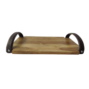 2024 luxe poignée en cuir marron planche de service écologique en gros cuisine à manger mangue/acacia ensembles de vaisselle fruits - Product Image 4