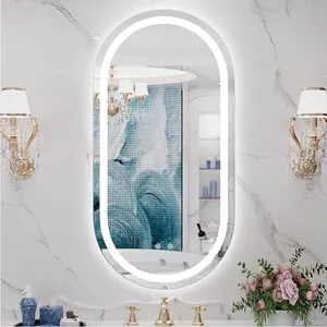 Grand miroir led ovale intelligent personnalisé sans cadre miroir mural pleine longueur avec interrupteur tactile pour salle de bain miroir led de poche spiegel