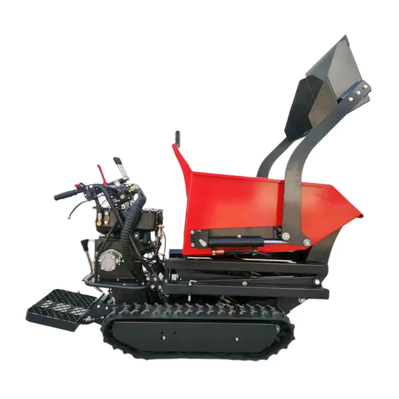 Hydraulic Crawler Tracked Benzinmotor Schubkarre Kleiner Mini Dumper mit Schnee blatt oder Holz transport rahmen