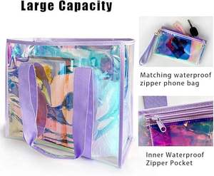 Bolsa de Playa Grande de PVC Morado Impermeable con Asa de Cuerda, Bolso Holográfico Personalizado a la Moda para Mujer - Product Image 5