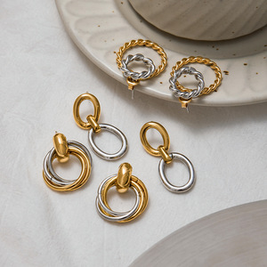 ต่างหูแบบหนีบ ดีไซน์วงแหวนเรขาคณิต ทอง 18K สแตนเลส สีทอง สีเงิน บล็อกสี  แบบโปร่ง  สามารถปรับเปลี่ยนได้ เครื่องประดับแฟชั่น - Product Image 2