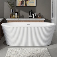 Baignoire autoportante en acrylique de haute qualité Suly Merlin, large, à rainures, coins arrondis vers l'extérieur, baignoire moderne pour se baigner, drain pour appartement