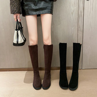 Bottes d'équitation d'hiver à bout rond, montantes, avec fermeture éclair, talon compensé et boucle décorative