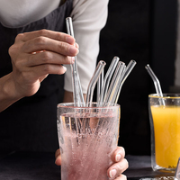 Pailles à Cocktail Réutilisables en Verre Borosilicaté, 0.8 x 20 cm, Transparentes et Résistantes à la Chaleur, Écologiques, pour Boissons (Personnalisation du Logo)