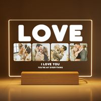 Cadre photo LED en acrylique personnalisé, lumière de nuit, base en bois USB, blanc chaud, cadeau personnalisé, décoration de chambre à coucher, salon