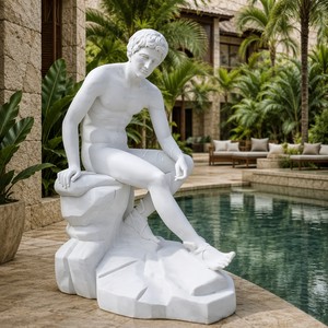 Escultura de Apolo Citharoedus en Mármol Blanco Tallada a Mano - Dios de la Música Neoclásico Personalizado para Interiores de Lujo - Product Image 1