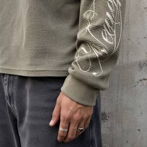 T-Shirt a Maniche Lunghe Personalizzata da Uomo in Stile Hip Hop, Tessuto Waffle 100% Cotone, Oversize con Stampa Digitale, Ecologica e ad Asciugatura Rapida - Product Image 3