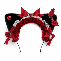 DREAM FASHION Veste Lolita à oreilles de chat et nœud cœur, tenue de cosplay anime pour femme avec accessoires capillaires pour Halloween