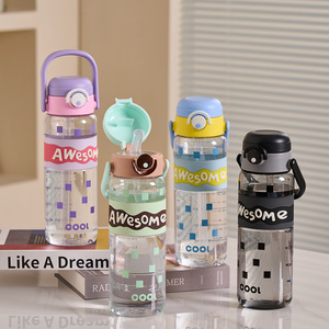 ขวดน้ำแก้วน่ารักพร้อมหลอดดูด ฝาเปิดแบบพลิกได้ แก้วพกพาสำหรับนักเรียน ดีไซน์เท่ห์สำหรับกลับไปโรงเรียน - Product Image 4