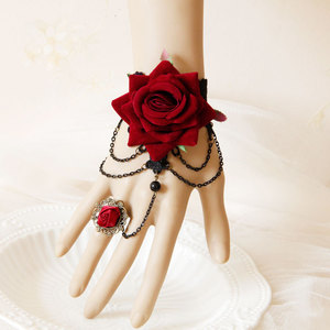 Makeup Ball Schwarze Spitze Sexy <span class=keywords><strong>Vintage</strong></span> Spitze Kristall Armband mit Ring integrierte Kette - Product Image 4