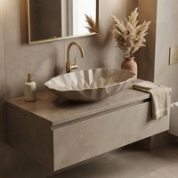 Lavabo de salle de bain artistique en céramique émaillée fait main, de luxe léger, ovale à bords ondulés, texture sculptée en trois dimensions, forme pétale