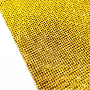 Bling Bling moda Sparkle 2MM alüminyum Metal taklidi kumaş asmak için sarı kristal örgü çanta