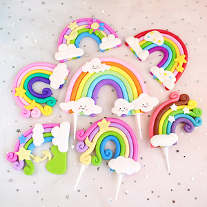 Hot Colorful Rainbow Cake Topper Cupcake Decor Clay Decor Baby Shower festa di compleanno Kids Girl Boy Cake - Product Image 1