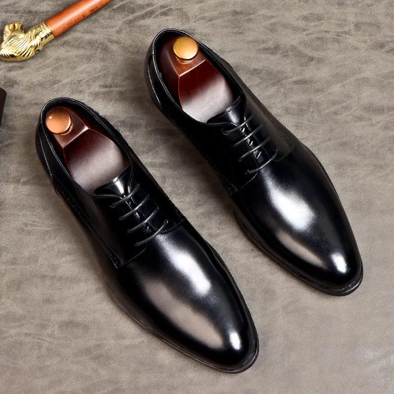 Men Leather Shoes Business Dress Classic Style Lace Up Pointed Toe Shoes For Men Brogue Shoes