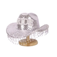Chapeau de cowboy bohème en gros avec sequins argentés, strass et franges pour mariée, enterrement de vie de jeune fille, mariage, chapeaux de fête personnalisés pour femmes